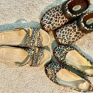 3!! pair barely used  Size 6 CROCS Leopard-Gold Print